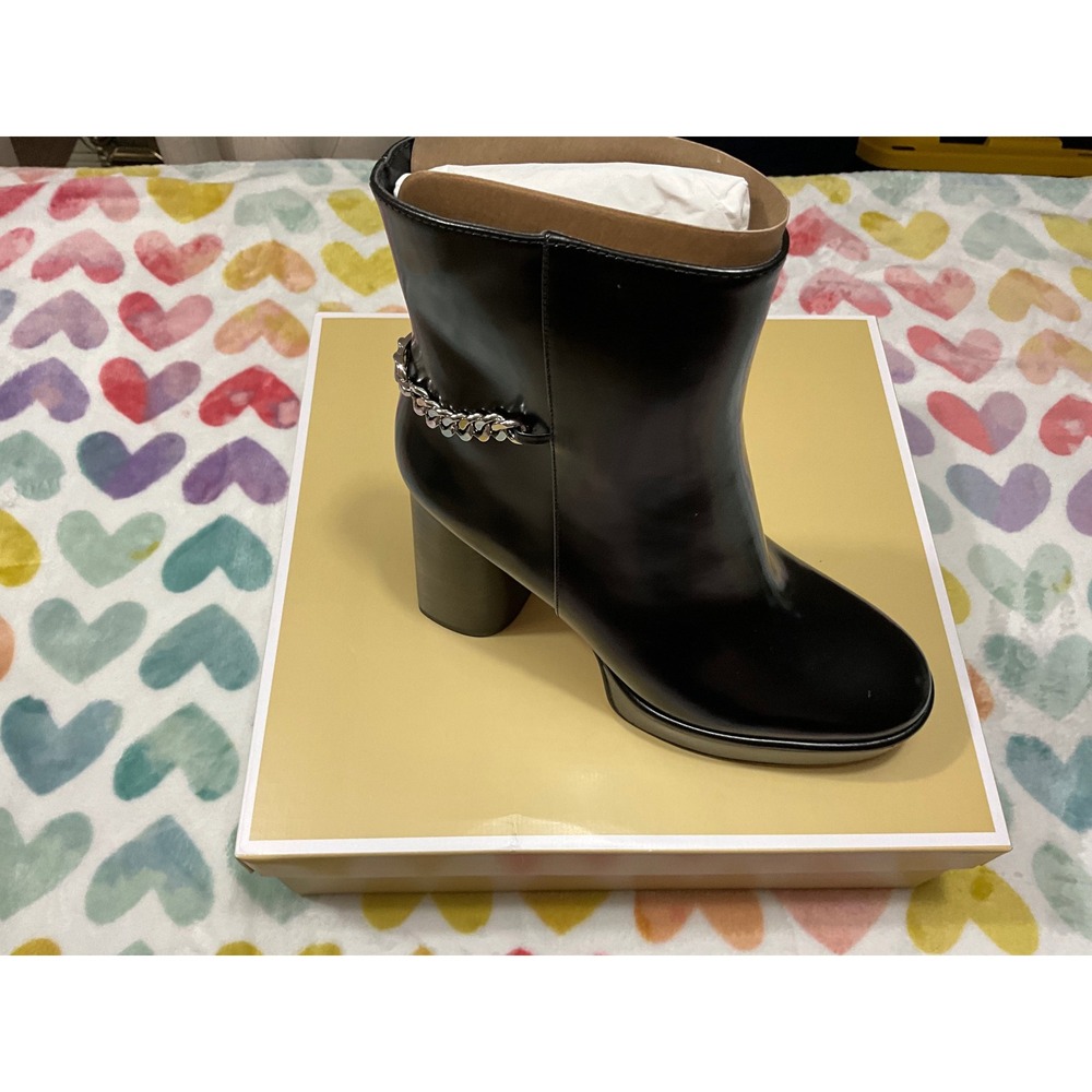 Michael Kors Black Leather Chain Detail Platform Block Heel Ankle size 9